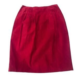 Vintage 90s Rare Dana Brooke Red Western  Leather Suede Pencil Pleated Skirt